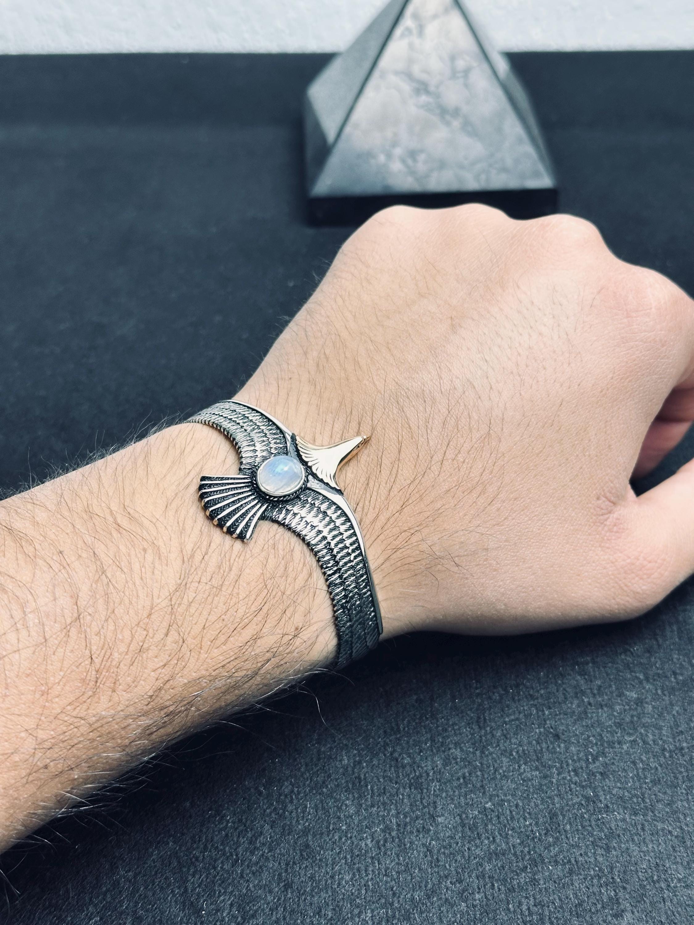 Kartal Aytaşı Bileklik: El Yapımı Gümüş (Kelepçe Tarzı)