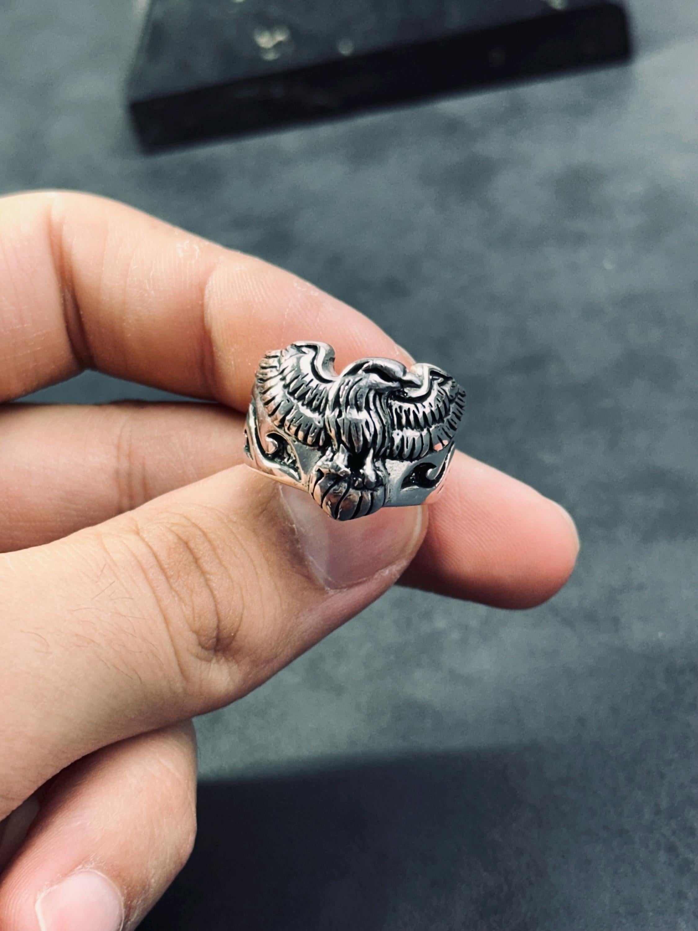Gotik Som Gümüş Kuzgun Yüzük, Karga Tasarımı (Unisex)