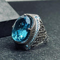 Erkekler için Oval Akuamarin Yüzük - Cesur Vintage Gümüş