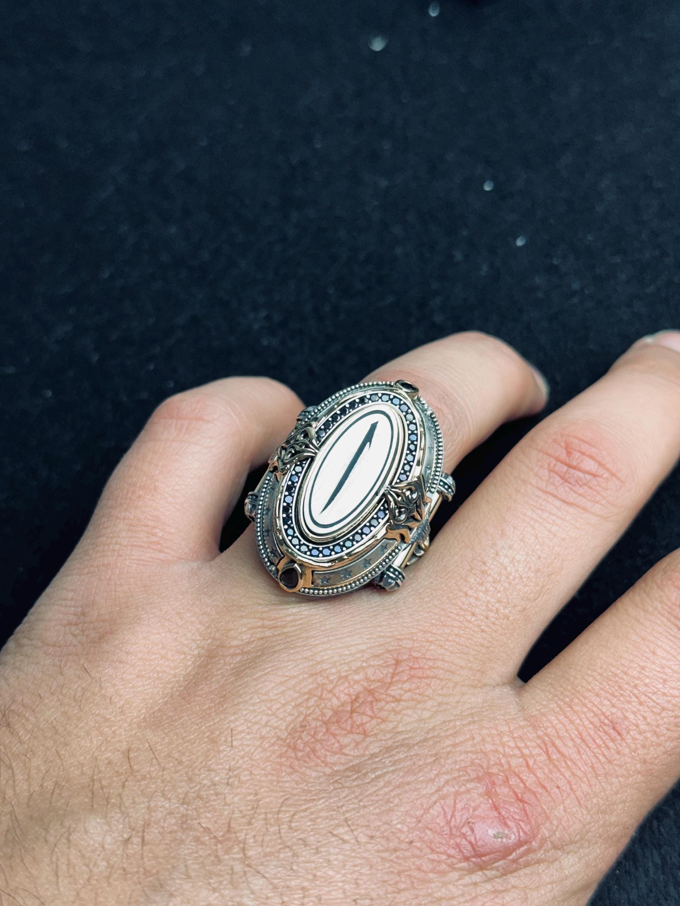 Arapça Hat Yüzüğü 925 Ayar Gümüş Erkek Gösterişli Yüzük El Yapımı İslami Takı