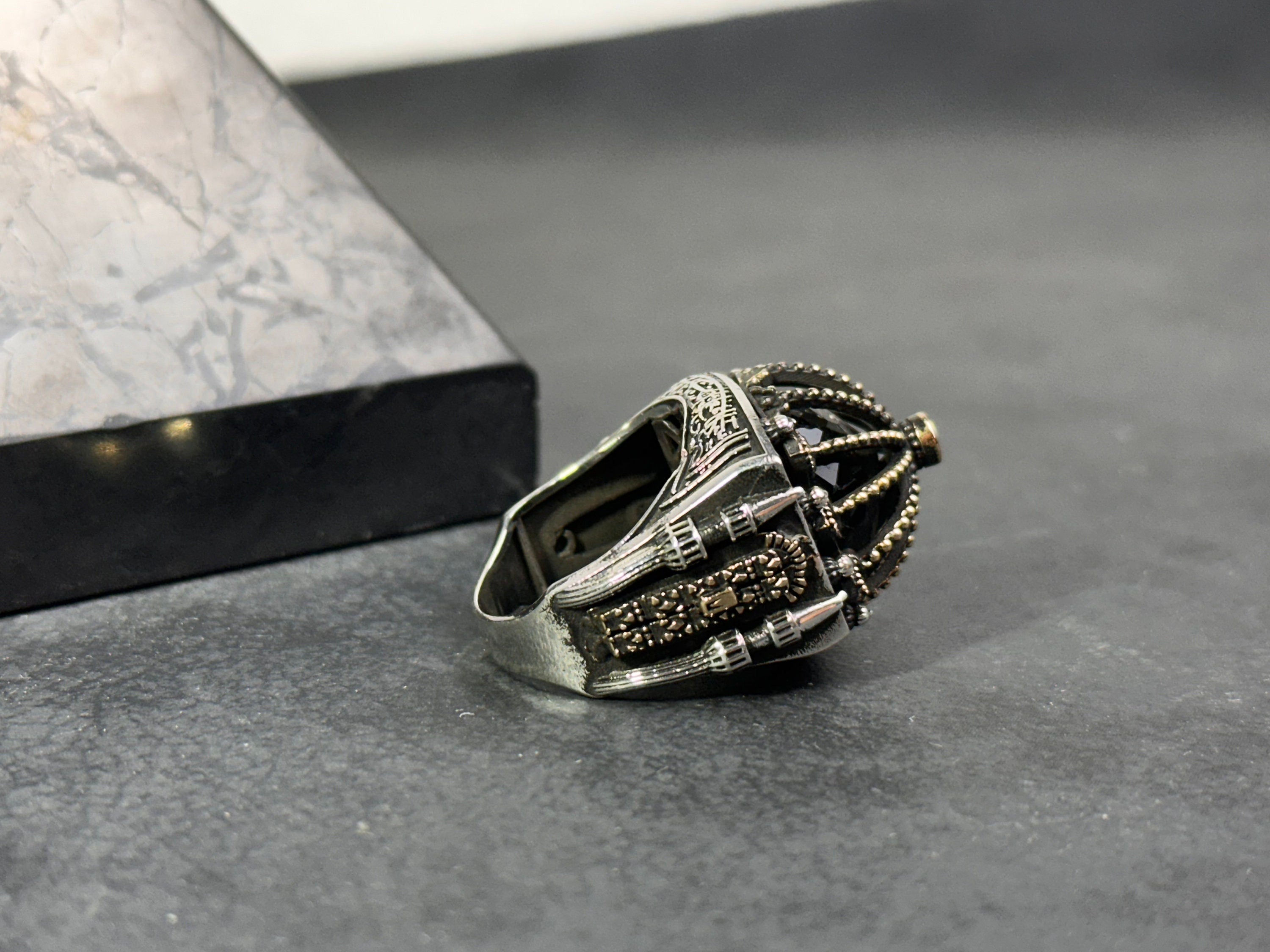 Mescid-i Aksa 925 Ayar Gümüş Yüzük - Büyük Boy El Yapımı Erkek Bandı