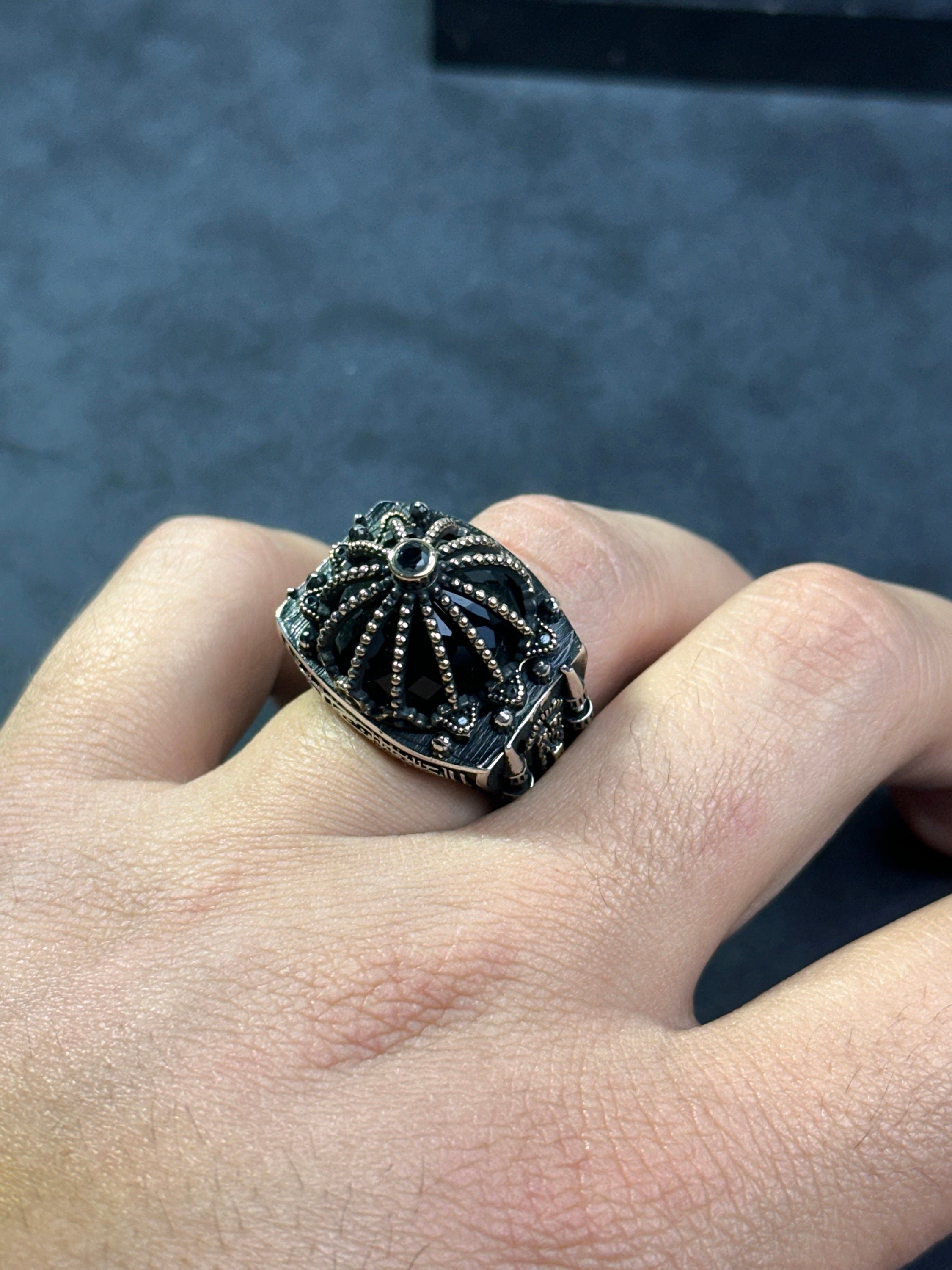 Mescid-i Aksa 925 Ayar Gümüş Yüzük - Büyük Boy El Yapımı Erkek Bandı