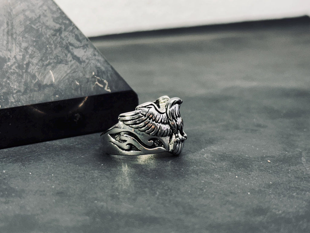 Gotik Som Gümüş Kuzgun Yüzük, Karga Tasarımı (Unisex)