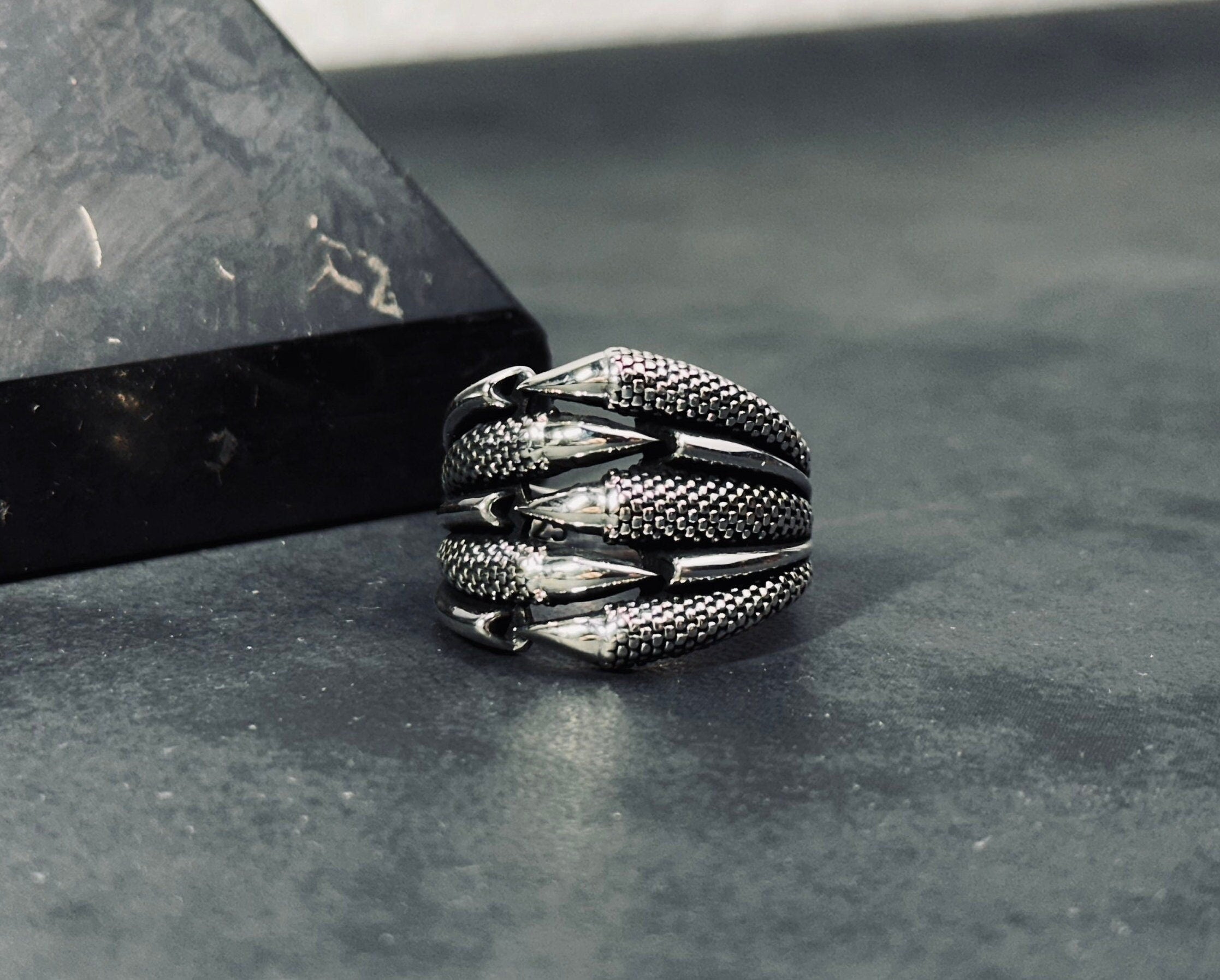 Erkek Pençe Gümüş Yüzük - El Yapımı 925 Ayar Gösterişli Bandana