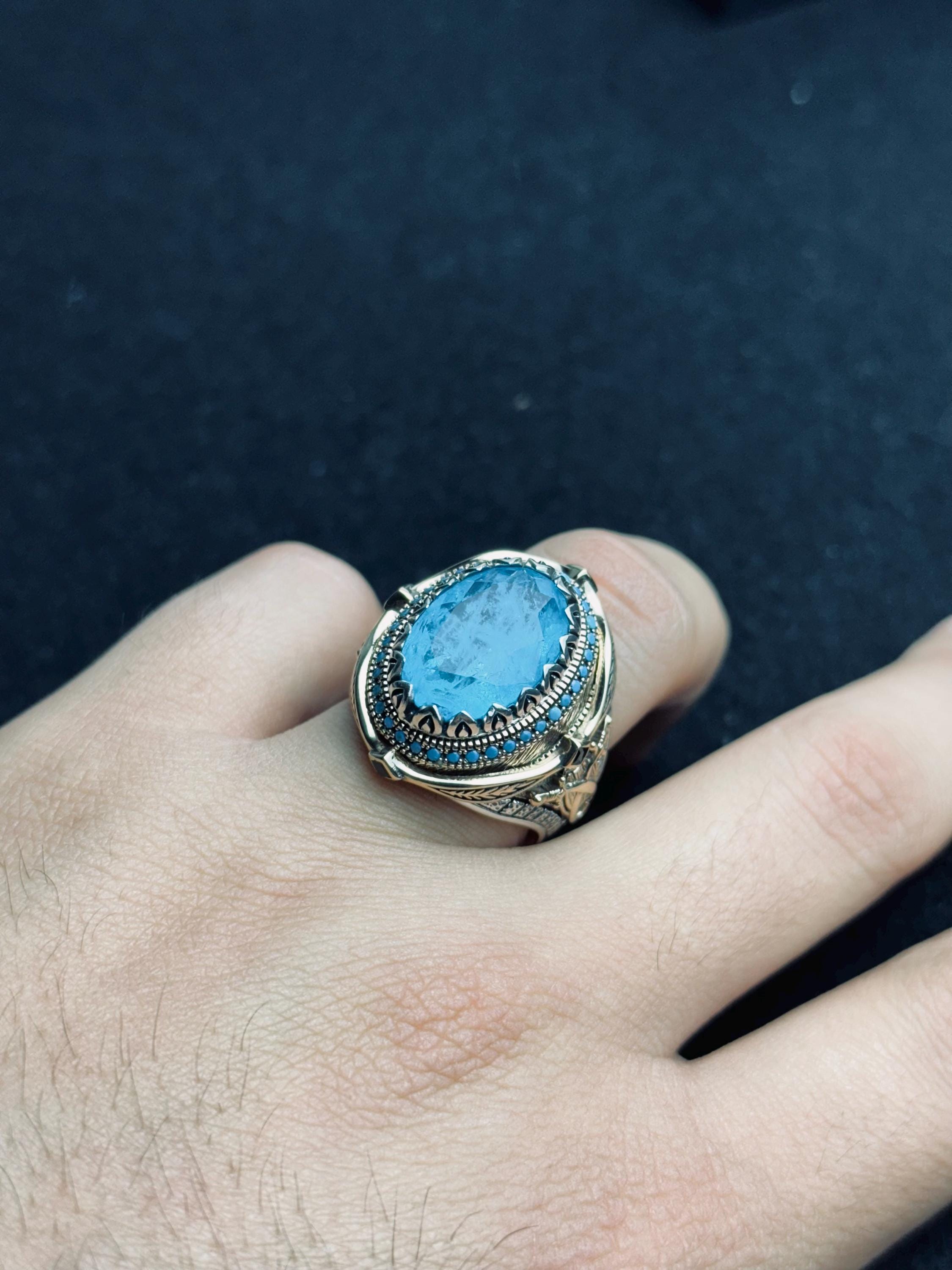 Akuamarin Oval Yüzük - El Yapımı Gümüş, Türk Tasarımı