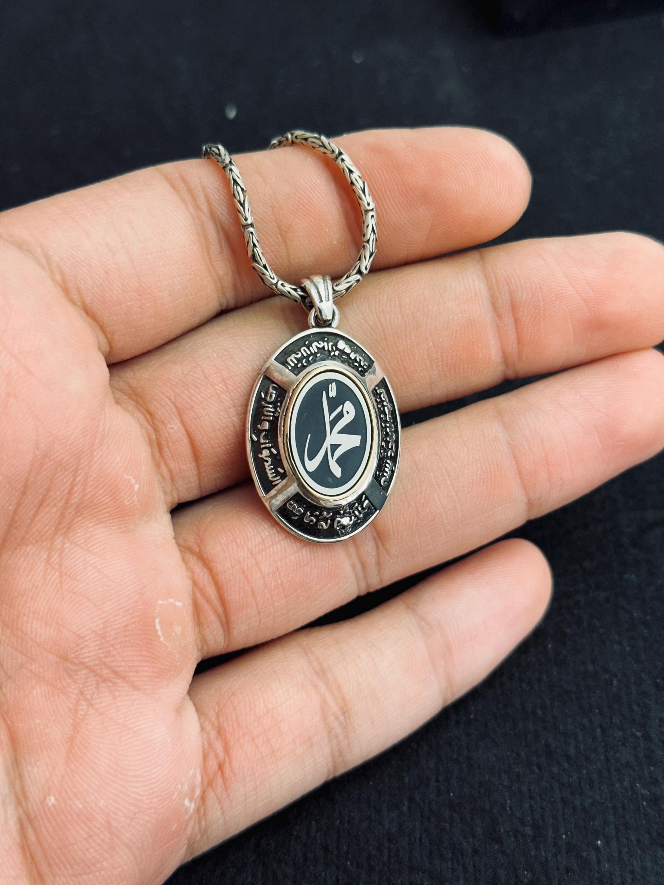İslami Gümüş Kolye, Arapça Hat Oval Kolye Ucu (Som Gümüş, El Yapımı)