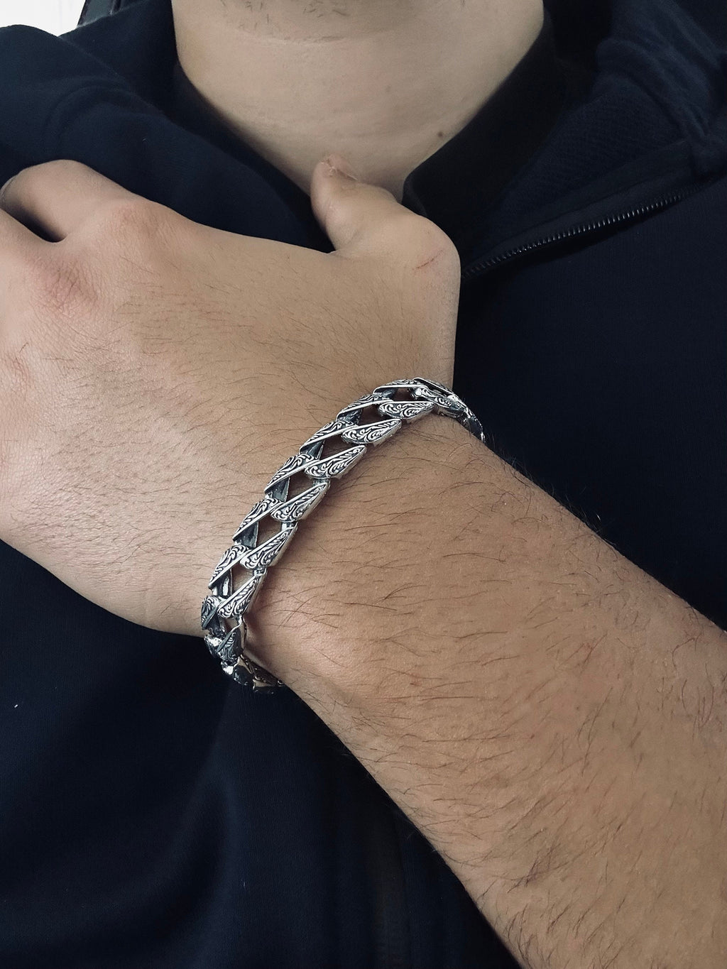 Gümüş Zincir Bileklik - Çıkarılabilir Halka Detaylı El Yapımı