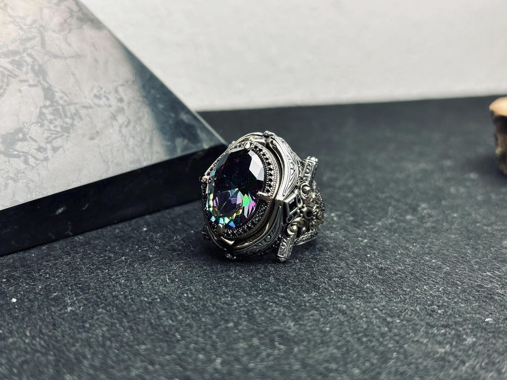Erkek Mistk Topaz Yüzük: Cesur Gümüş İfade - Türkiye'de El Yapımı