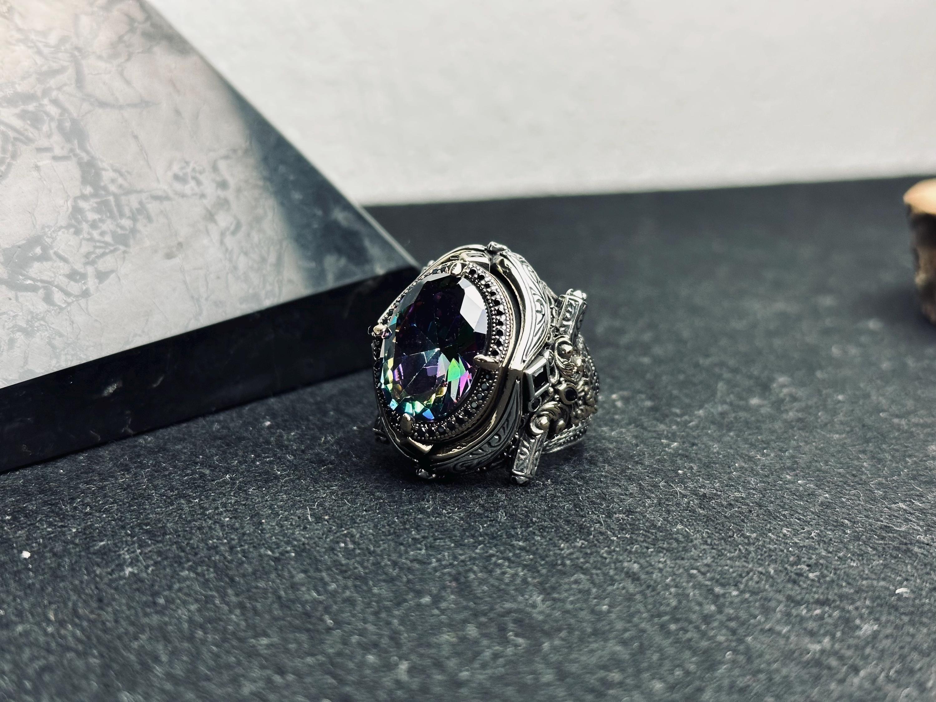 Erkek Mistk Topaz Yüzük: Cesur Gümüş İfade - Türkiye'de El Yapımı
