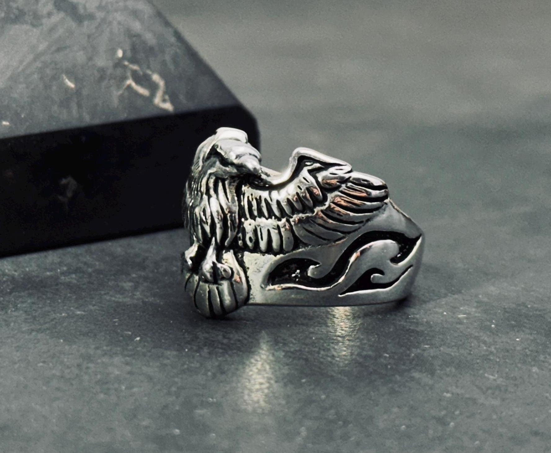 Gotik Som Gümüş Kuzgun Yüzük, Karga Tasarımı (Unisex)
