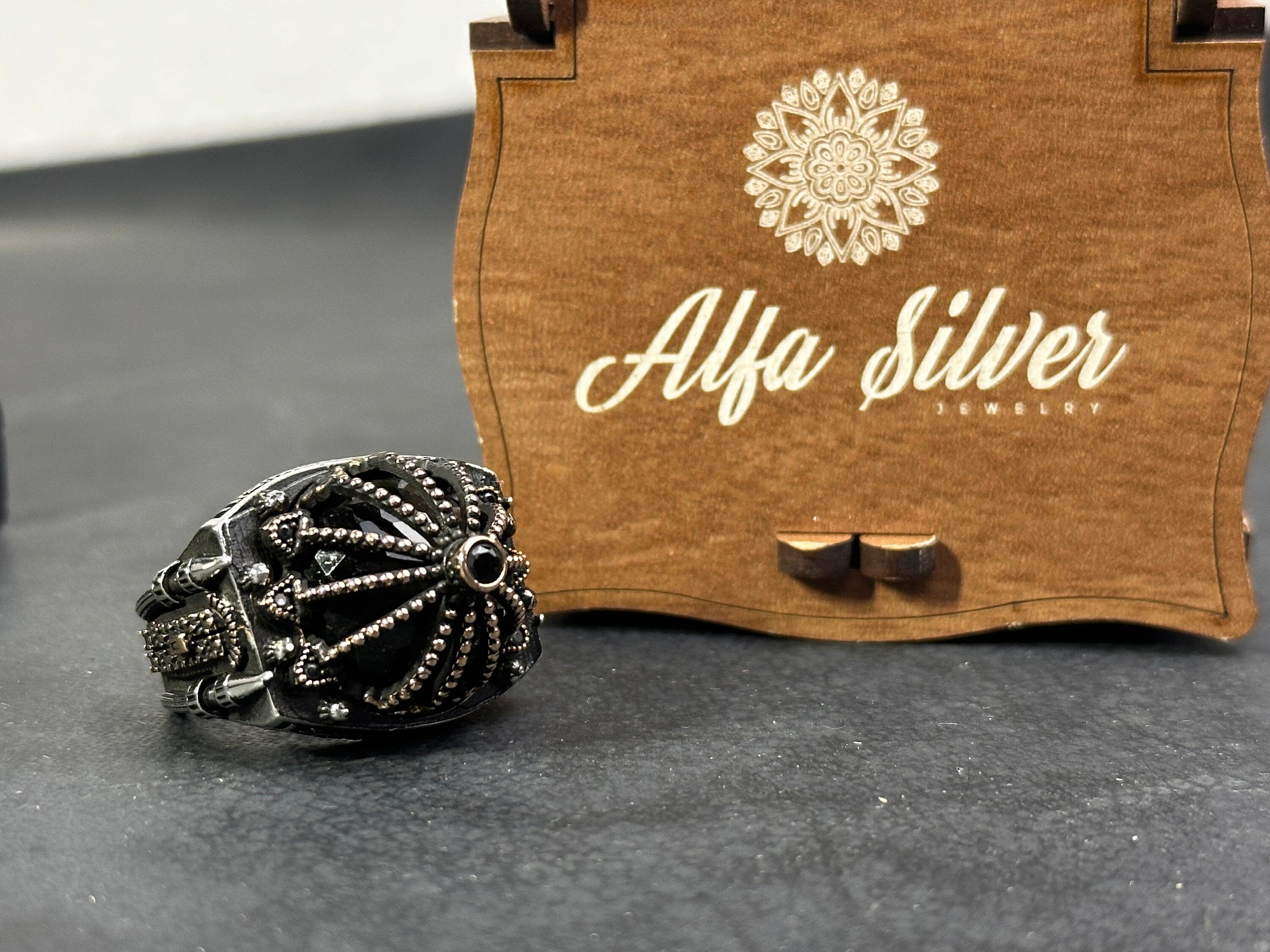 Mescid-i Aksa 925 Ayar Gümüş Yüzük - Büyük Boy El Yapımı Erkek Bandı