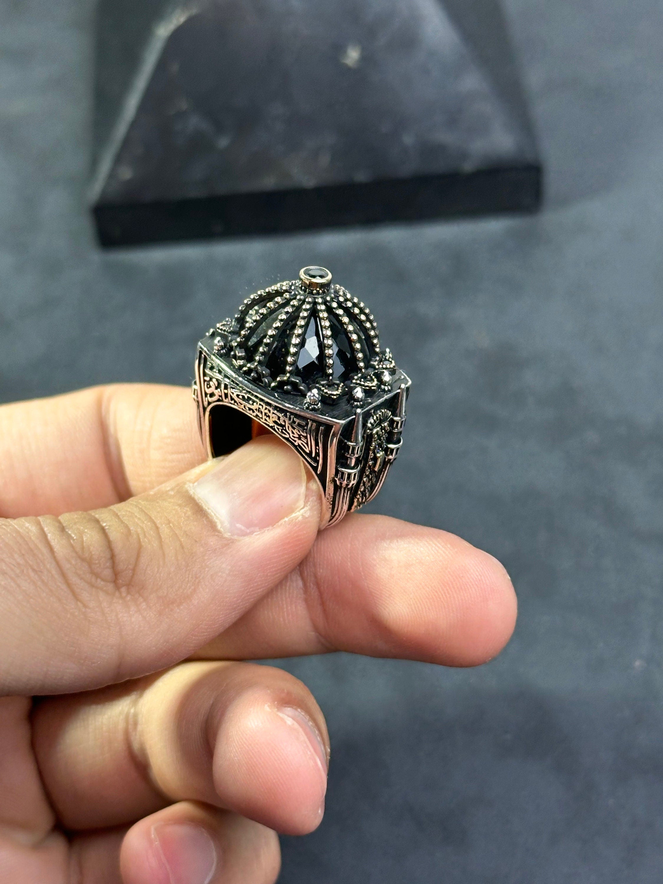 Mescid-i Aksa 925 Ayar Gümüş Yüzük - Büyük Boy El Yapımı Erkek Bandı