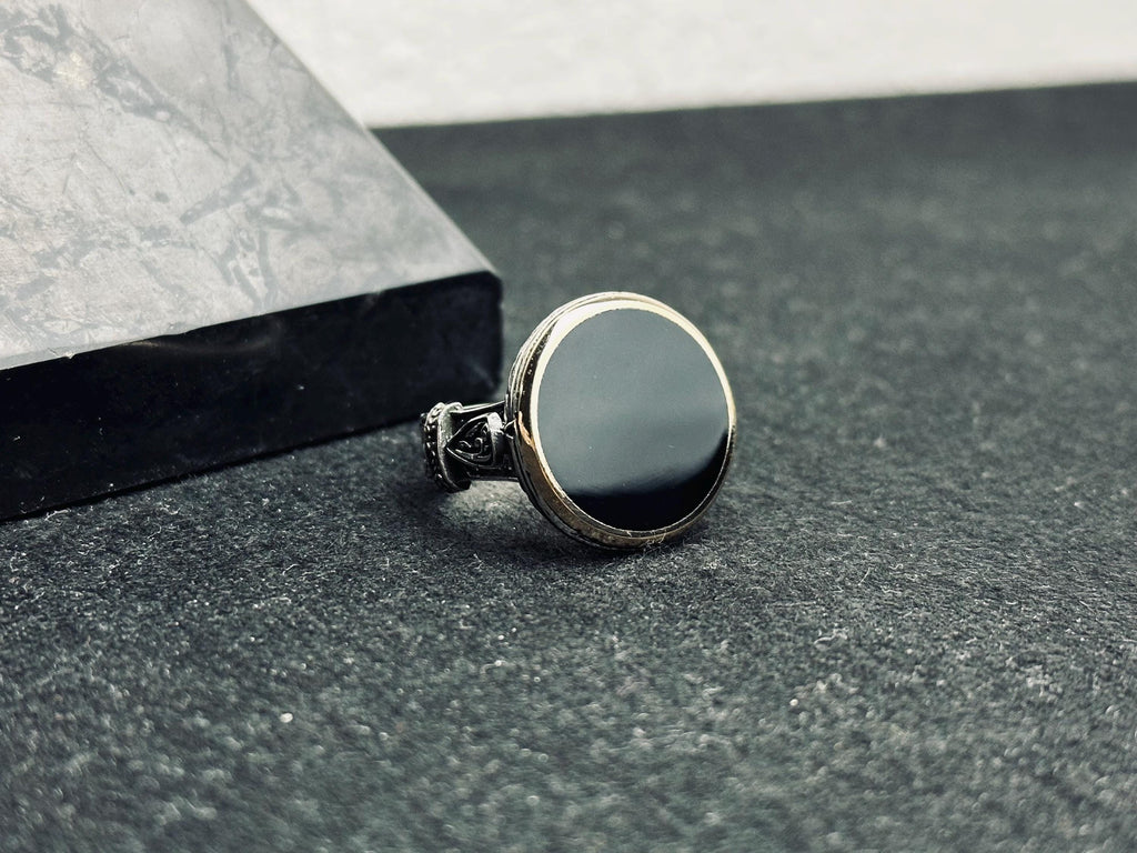 Oval Oniks Mühür Yüzüğü - Vintage El Yapımı 925 Ayar Gümüş