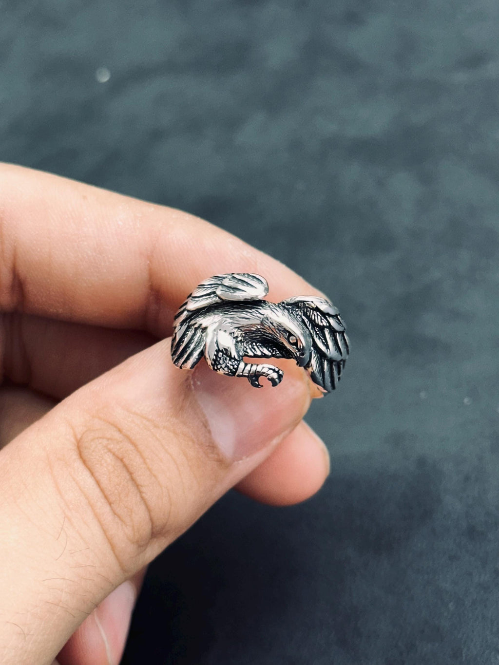 Boho Sterlin Gümüş Kartal Yüzük, Ayarlanabilir Bant (Unisex)