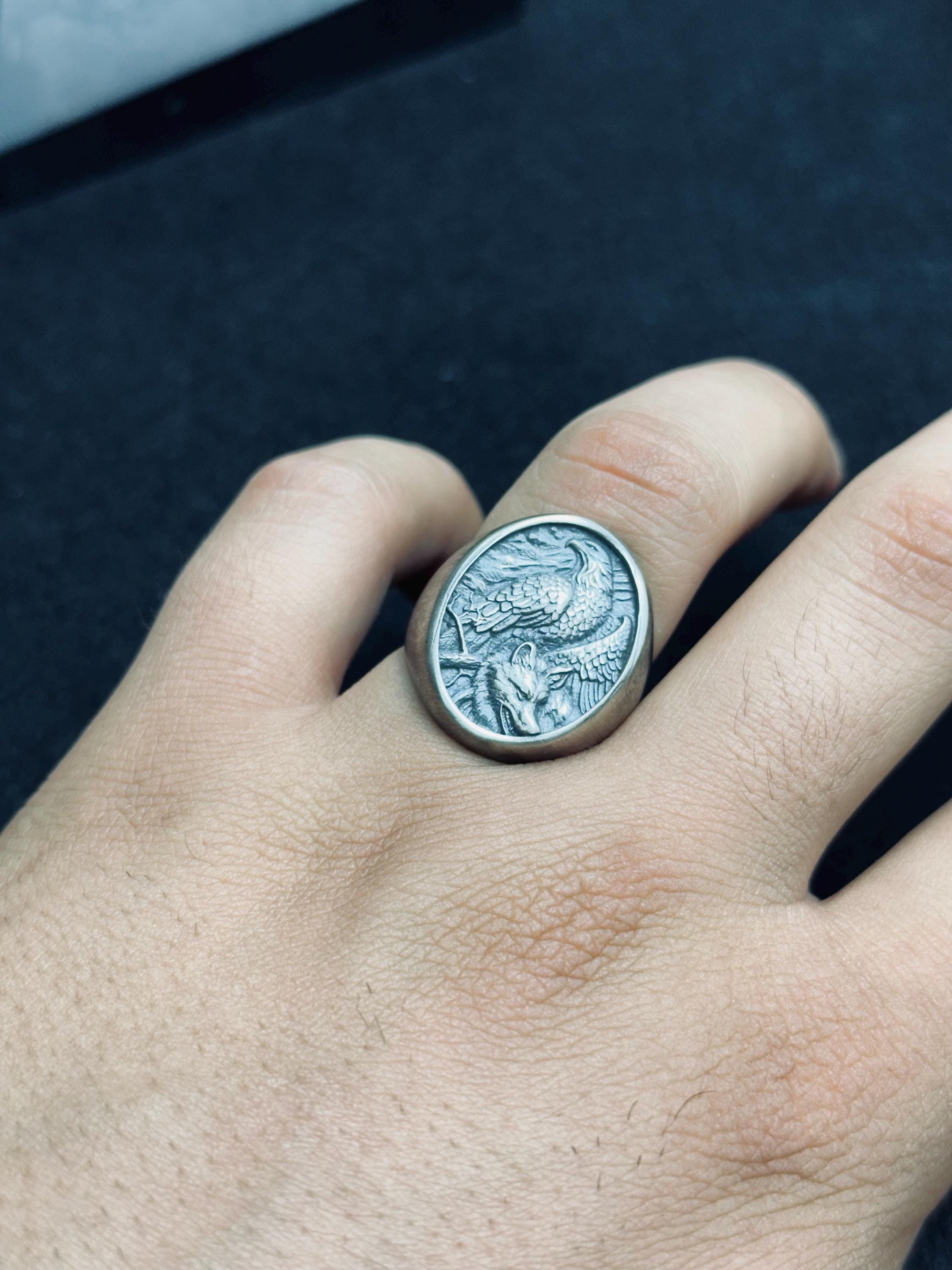 Kel Kartal Yüzük: Som Gümüş Erkek Mühür Yüzüğü (El Yapımı Hayvan Takısı)