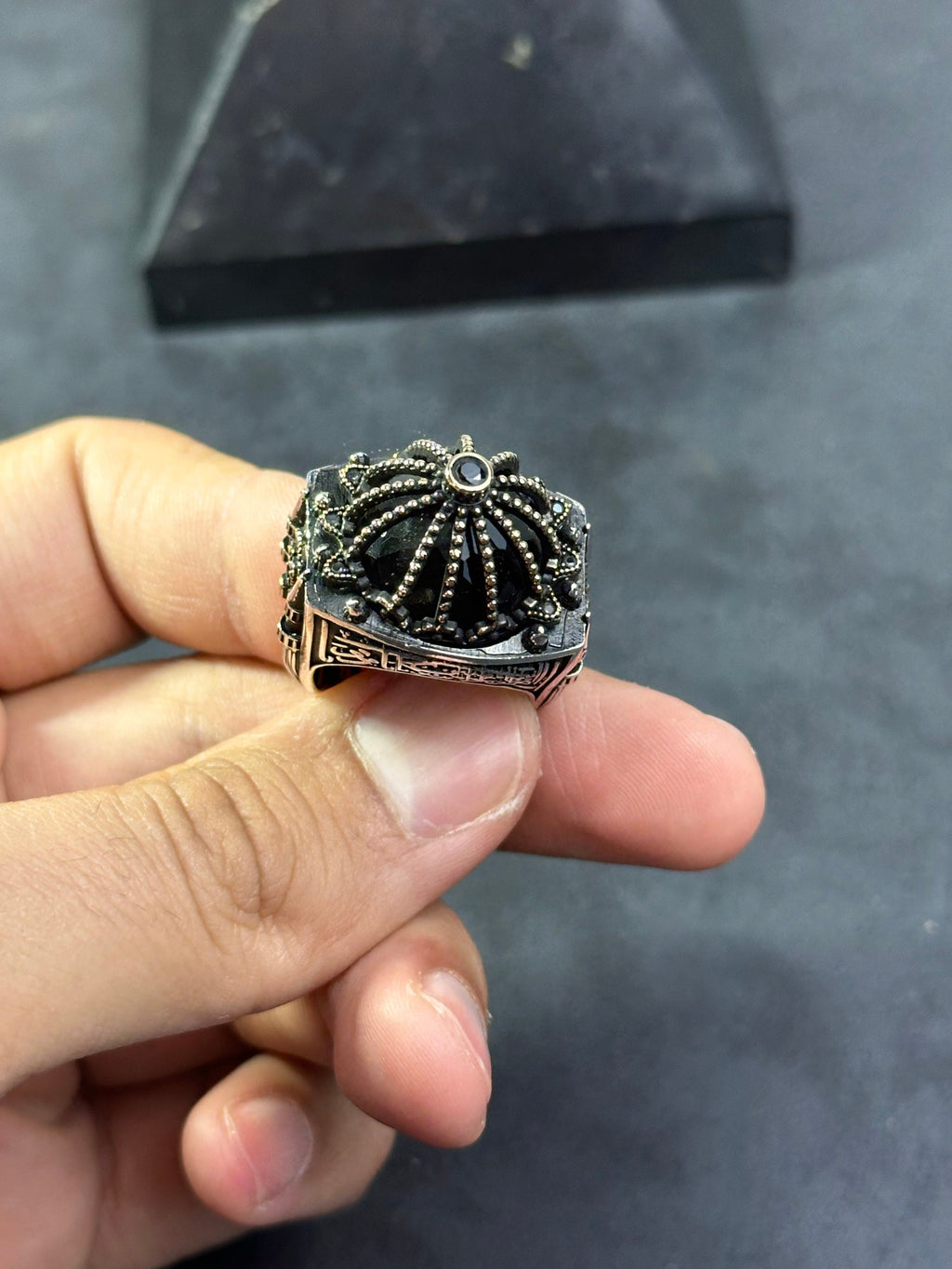 Mescid-i Aksa 925 Ayar Gümüş Yüzük - Büyük Boy El Yapımı Erkek Bandı