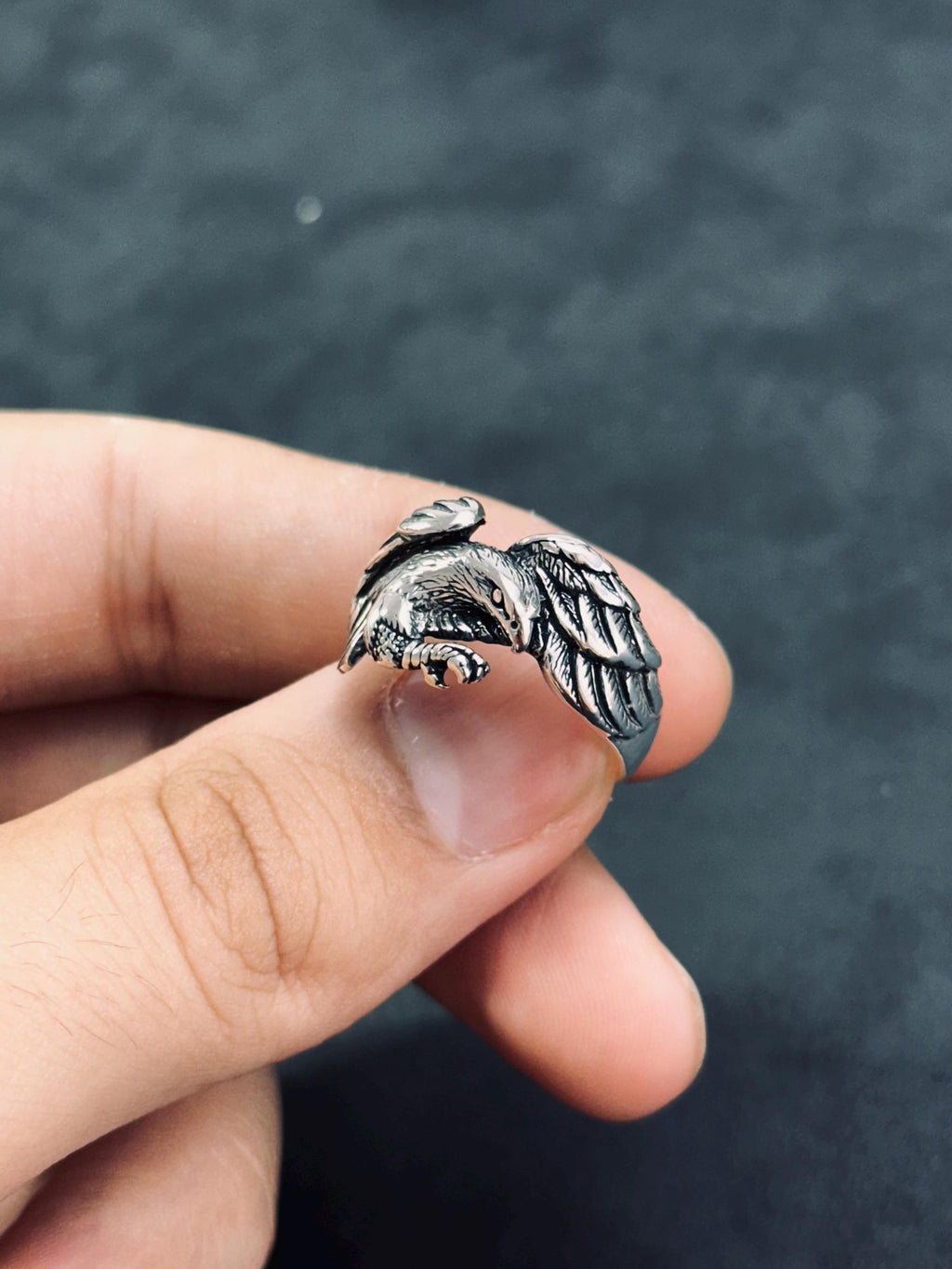 Boho Sterlin Gümüş Kartal Yüzük, Ayarlanabilir Bant (Unisex)