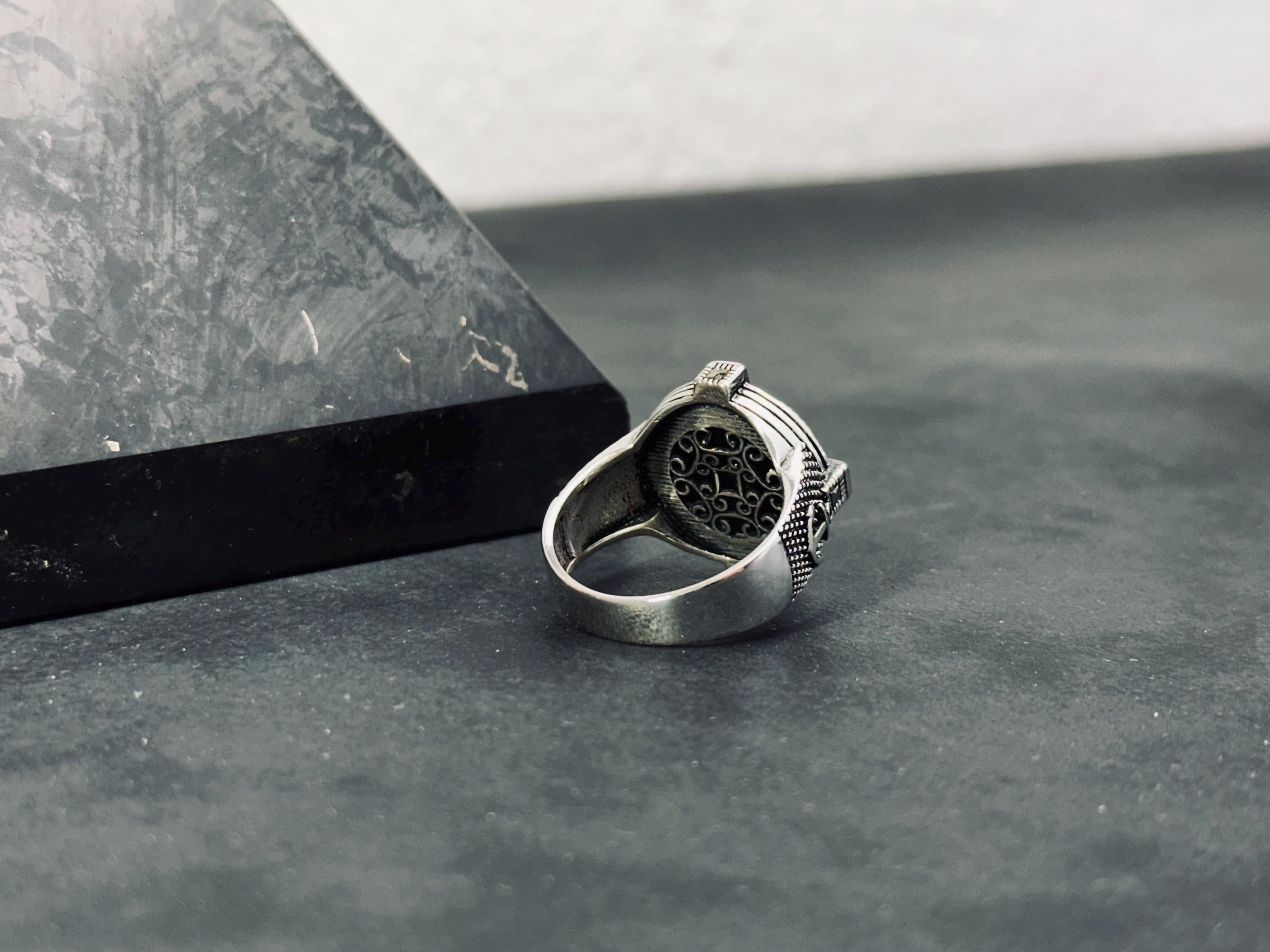 Unisex Sterlin Gümüş Pusula Yüzük, Kutup Yıldızı (El Yapımı)