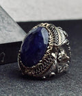 Erkek Gümüş Yüzük: Oval Lacivert Lapis Lazuli - Aslan Tasarımlı