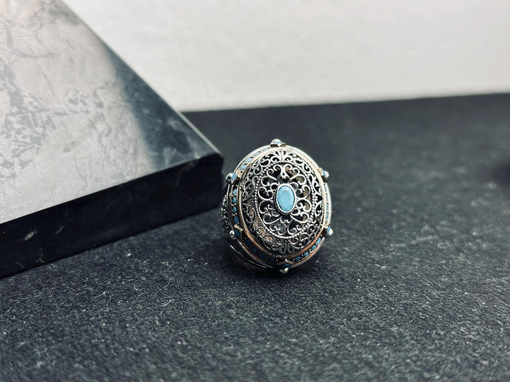 Turkuaz Yüzük: El Yapımı Türk Gümüşü (Oval, Erkek Boy)