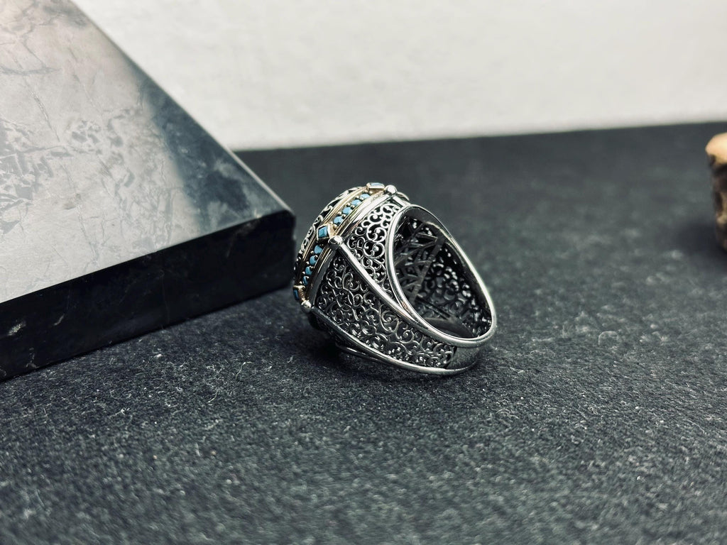 Turkuaz Yüzük: El Yapımı Türk Gümüşü (Oval, Erkek Boy)