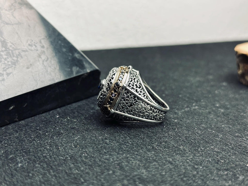 Oval Mavi Zirkon Yüzük: El Yapımı Gümüş, Türk Vintage Tarzı