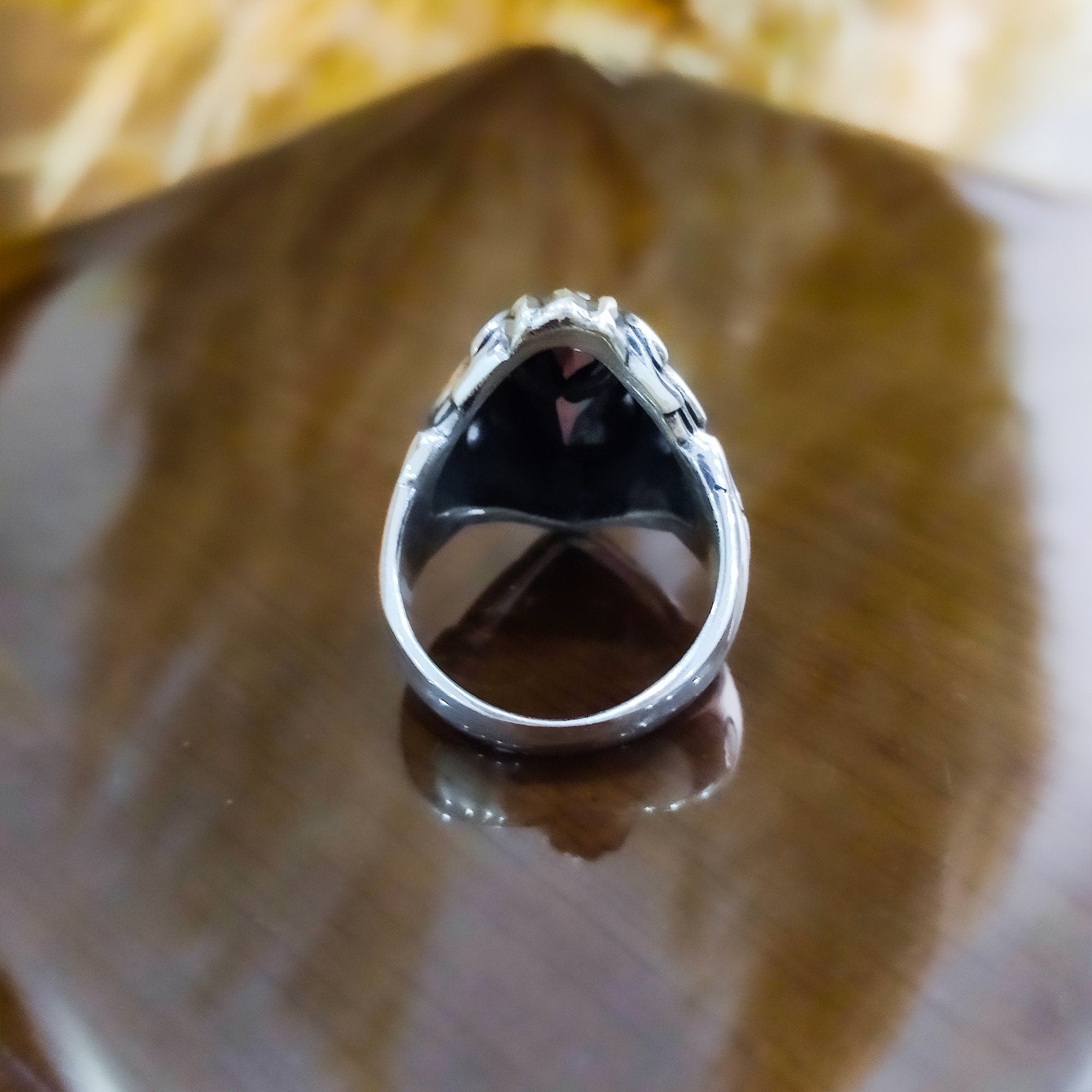 Siyah Zirkon Aslan Başlı Yüzük - Gümüş Erkek Gösterişli