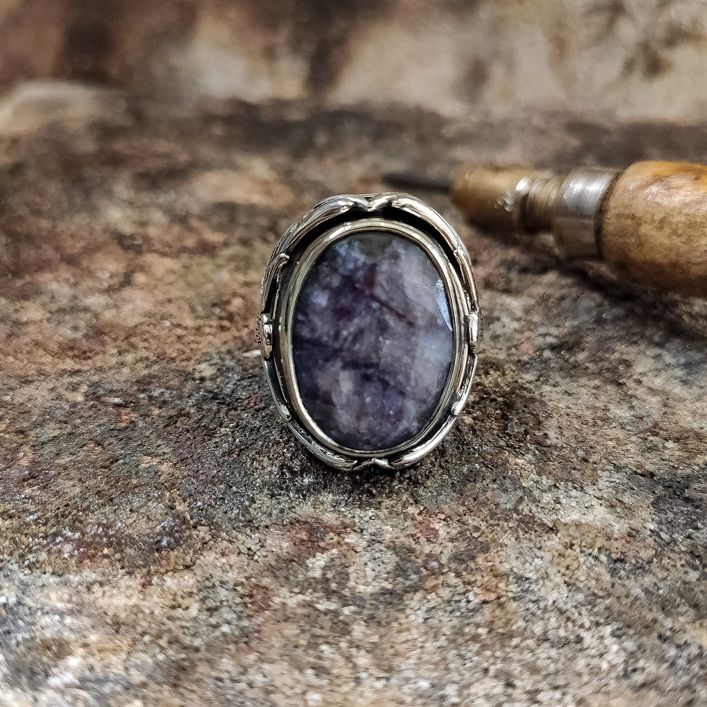 Safir Erkek Yüzüğü, Oval Kök Taşlı (925 Ayar Gümüş)